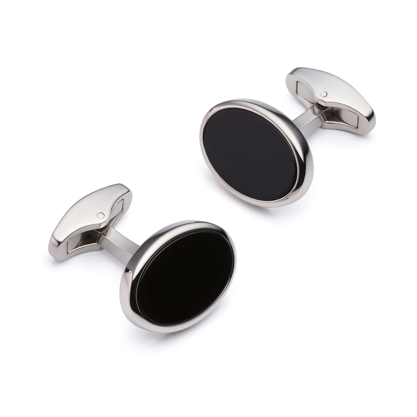 Onyx Oval Cufflinks In Silver