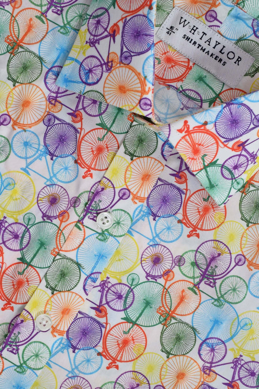 Muti-Coloured Bicycle White Ladies Bespoke Shirt