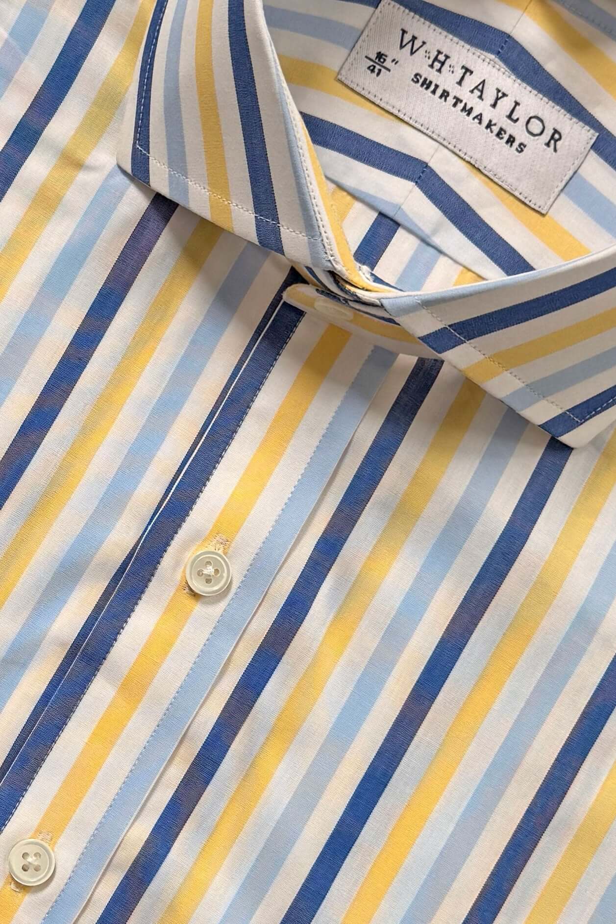 Navy, Sky & Yellow Large Candy Stripe Poplin Mens Bespoke Shirt