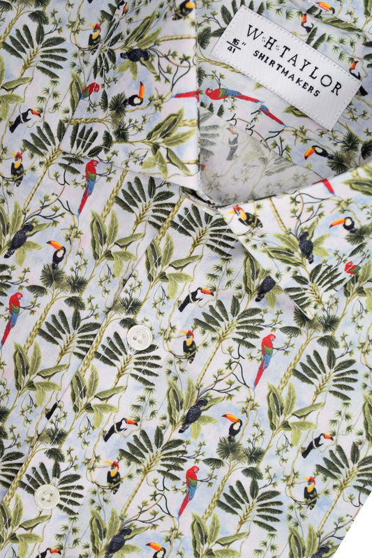 Tropical Bird Pattern White Ladies Bespoke Shirt