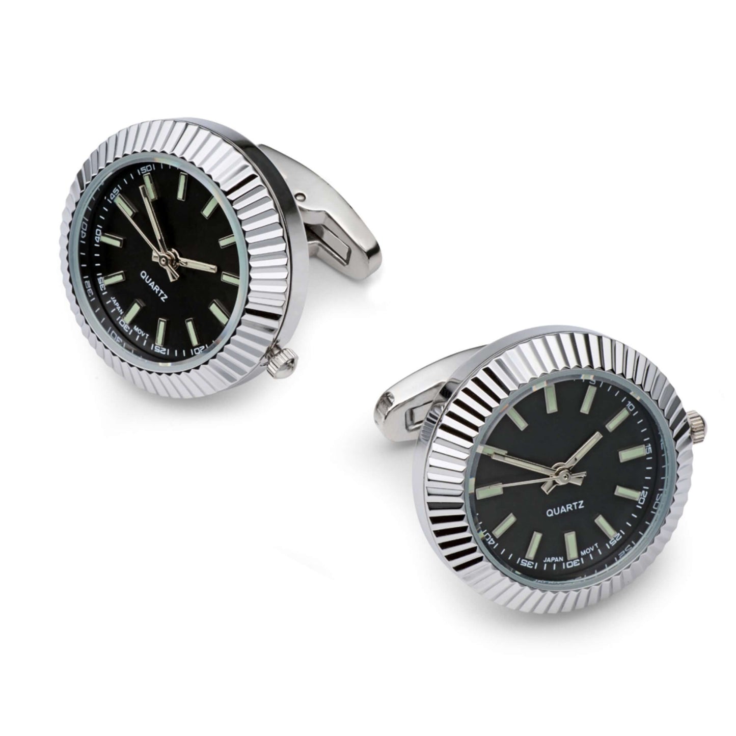 Working Watch Cufflinks In Silver and Black