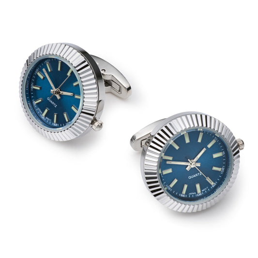 Working Watch Cufflinks In Silver and Blue