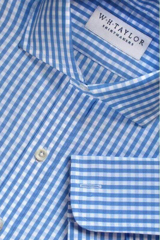 Sky Blue Gingham Check Poplin Men's Bespoke Shirt - whtshirtmakers.com