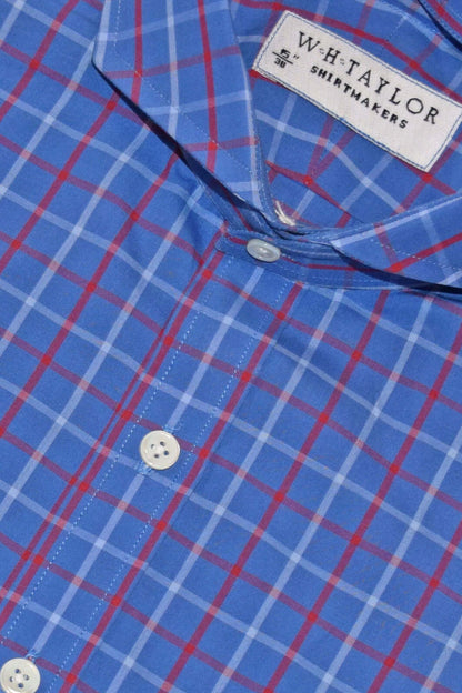 ブルー、プラム &amp; チャコール チェック ツイル メンズ ビスポーク シャツ
