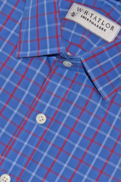 ブルー、プラム &amp; チャコール チェック ツイル メンズ ビスポーク シャツ