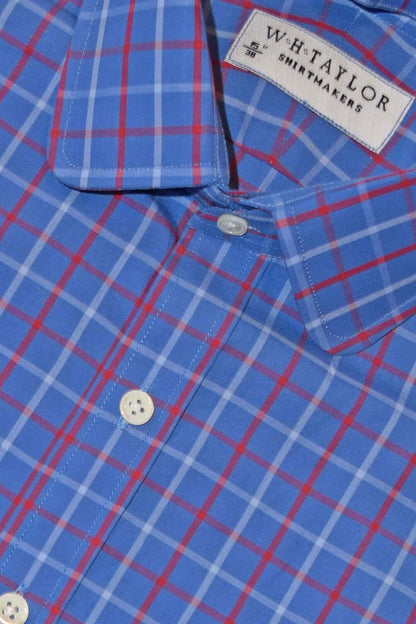 ブルー、プラム &amp; チャコール チェック ツイル メンズ ビスポーク シャツ