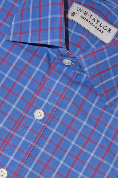 ブルー、プラム &amp; チャコール チェック ツイル メンズ ビスポーク シャツ