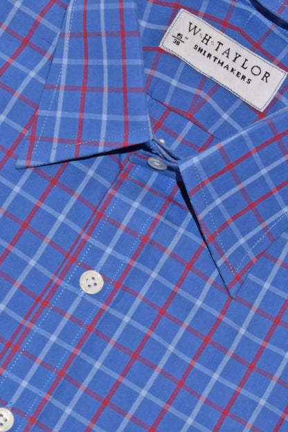 ブルー、プラム &amp; チャコール チェック ツイル メンズ ビスポーク シャツ