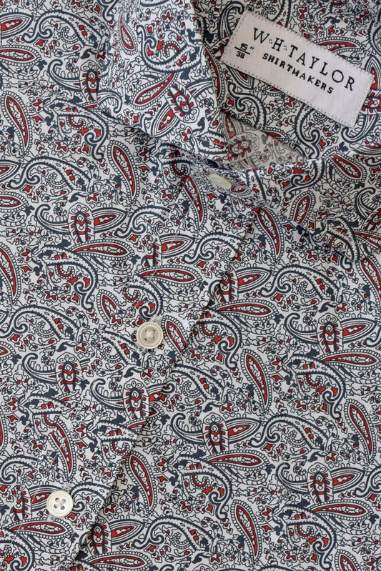 Red and Black Organic Paisley Men's Bespoke Shirt - whtshirtmakers.com