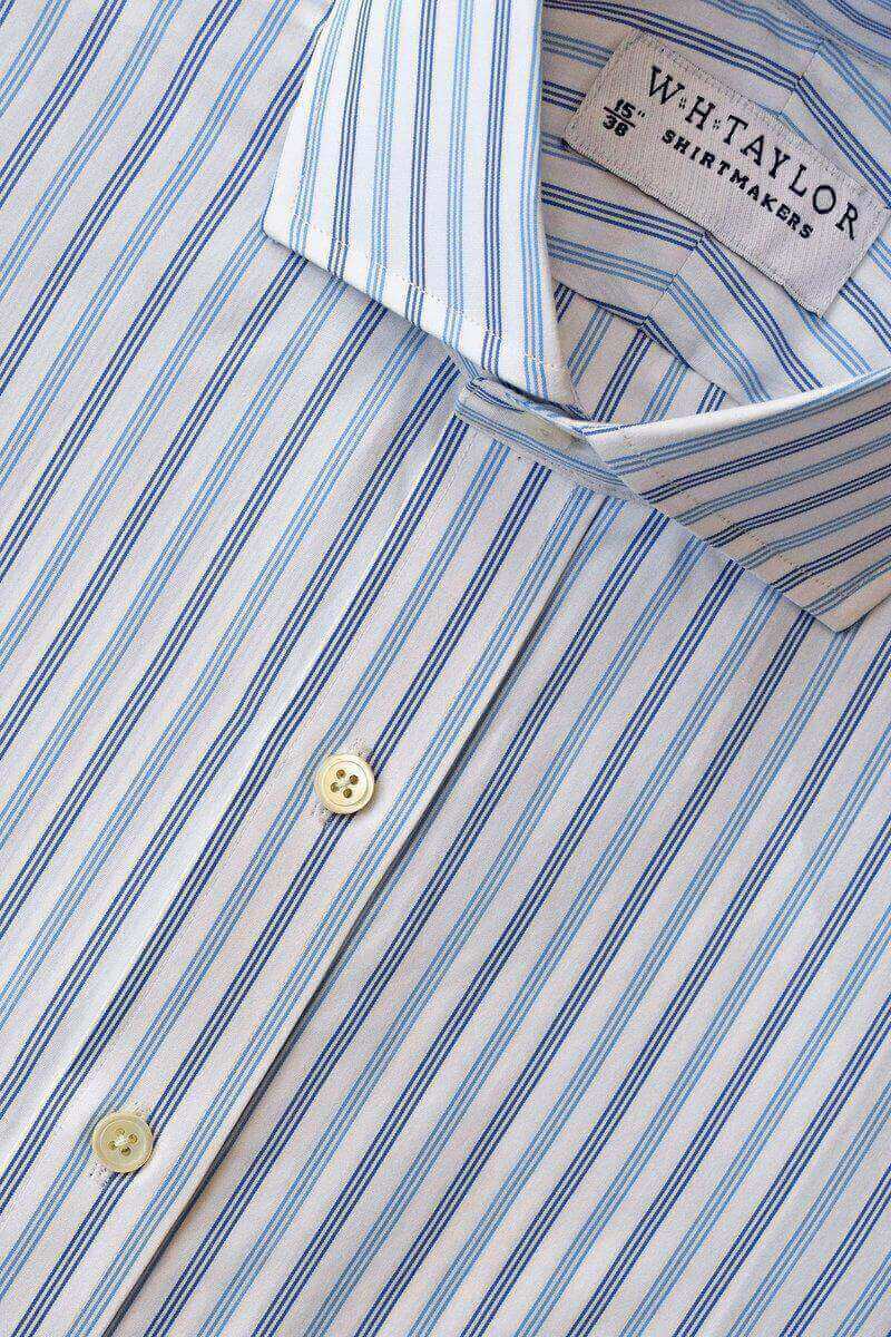 Blue & Navy Triple Pinstripe Poplin Ladies Bespoke Shirt - whtshirtmakers.com