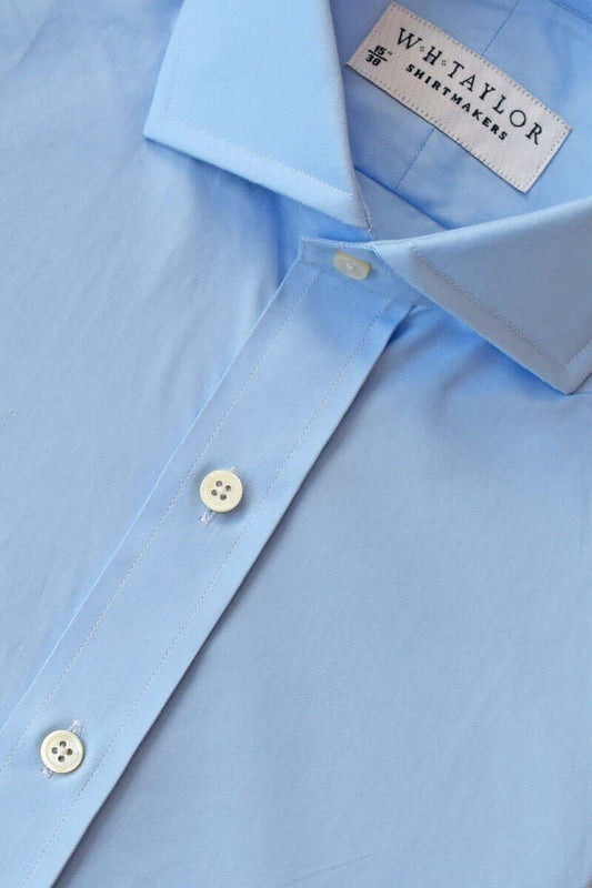 Plain Azure Blue 140's Superfine Poplin Men's Bespoke Shirt - whtshirtmakers.com