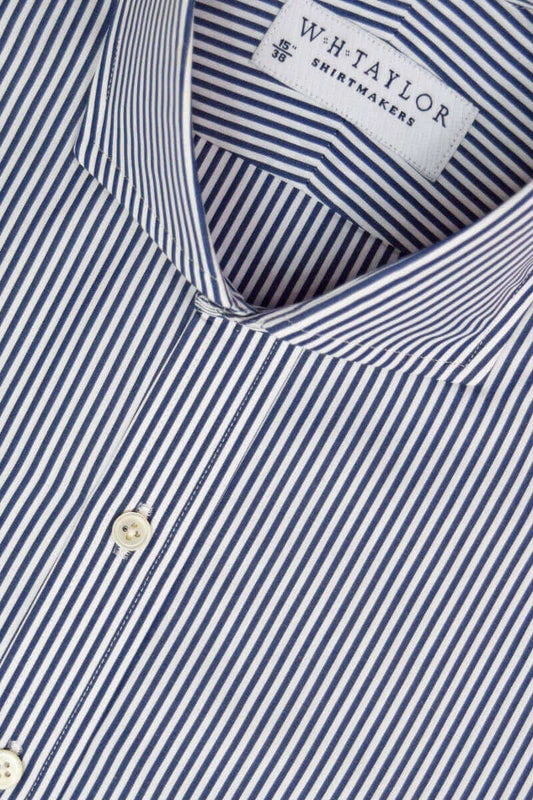 Navy Bengal Striped Poplin Men's Bespoke Shirt - whtshirtmakers.com