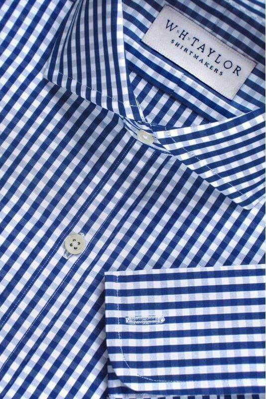 Navy Gingham Check Poplin Men's Bespoke Shirt - whtshirtmakers.com