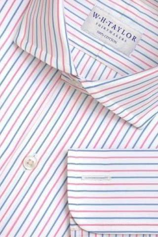 Pink & Blue Double Striped Poplin Ladies Bespoke Shirt - whtshirtmakers.com