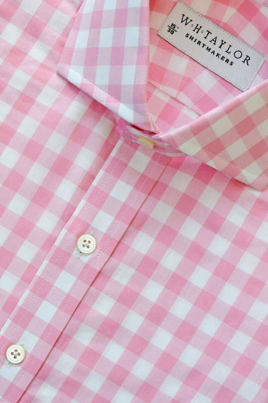 Pink Large Gingham Check Poplin Ladies Bespoke Shirt - whtshirtmakers.com
